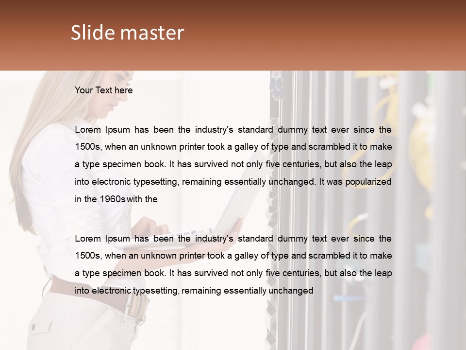 A Woman Is Holding A Laptop In Front Of A Server PowerPoint Template