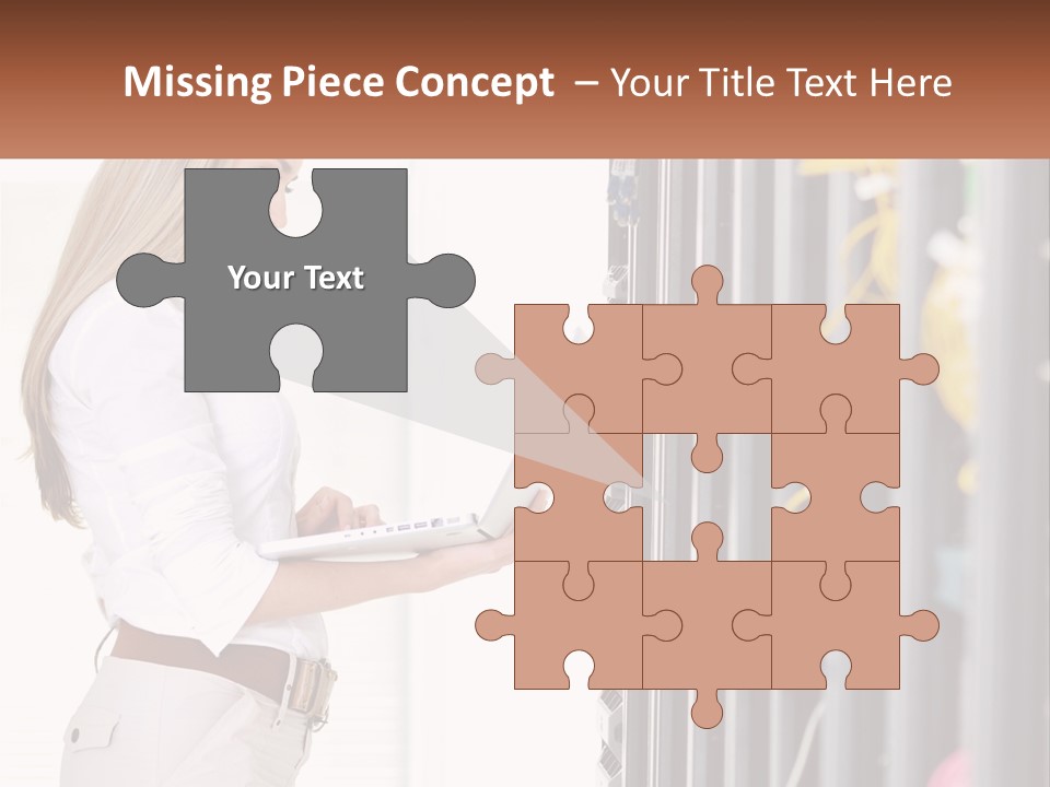 A Woman Is Holding A Laptop In Front Of A Server PowerPoint Template