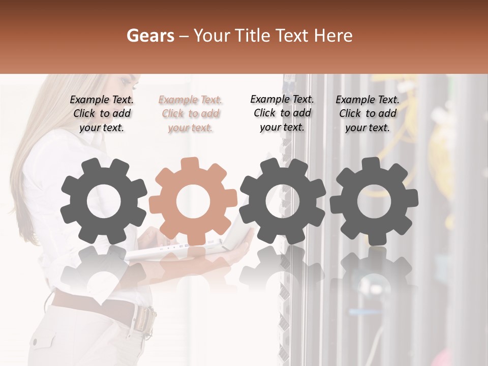 A Woman Is Holding A Laptop In Front Of A Server PowerPoint Template