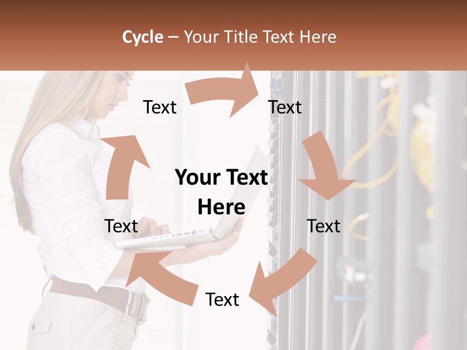 A Woman Is Holding A Laptop In Front Of A Server PowerPoint Template