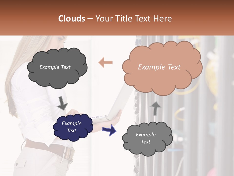 A Woman Is Holding A Laptop In Front Of A Server PowerPoint Template