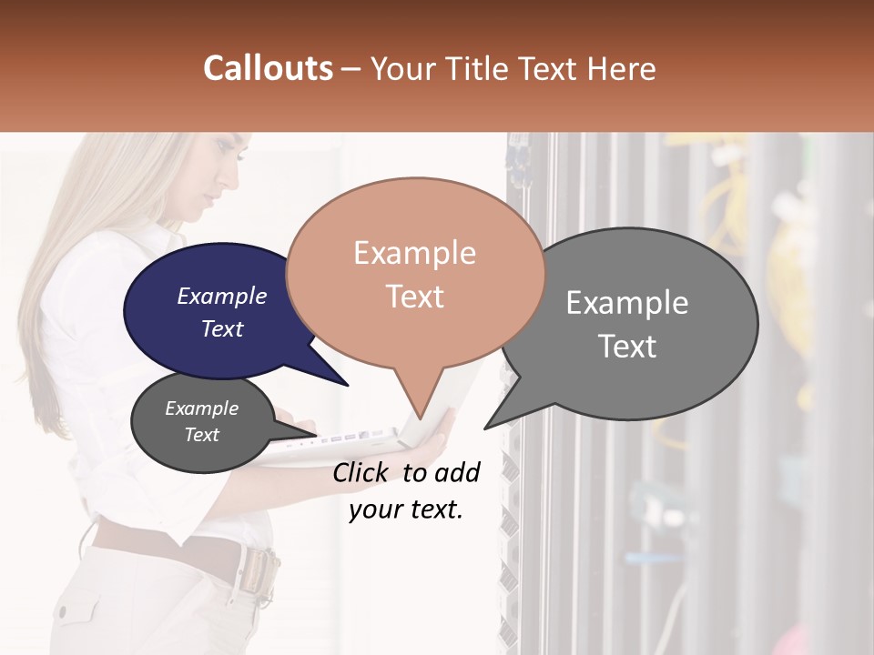 A Woman Is Holding A Laptop In Front Of A Server PowerPoint Template