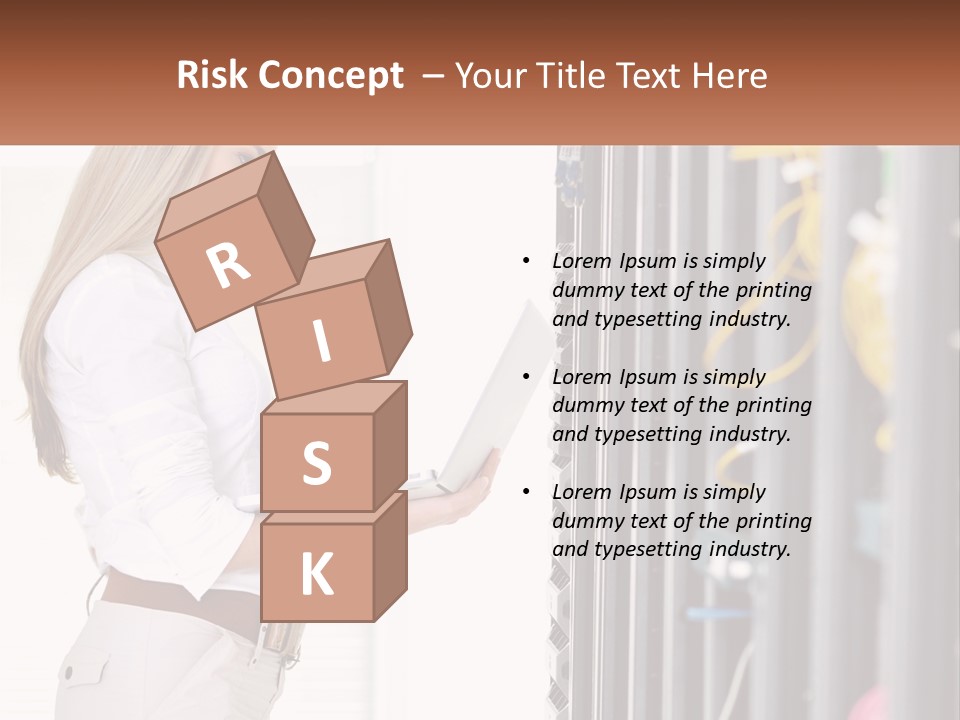 A Woman Is Holding A Laptop In Front Of A Server PowerPoint Template