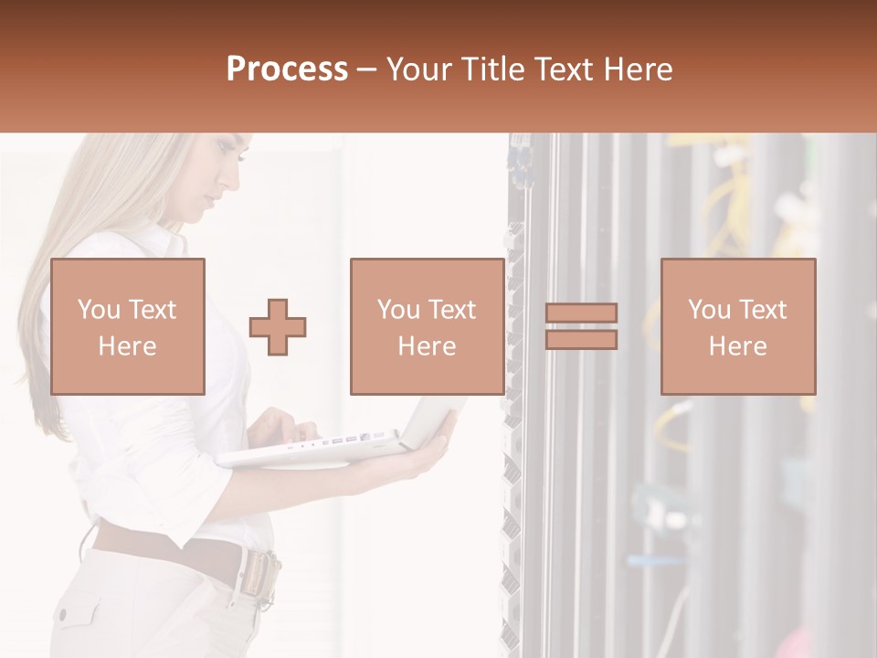 A Woman Is Holding A Laptop In Front Of A Server PowerPoint Template