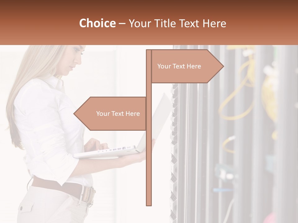 A Woman Is Holding A Laptop In Front Of A Server PowerPoint Template