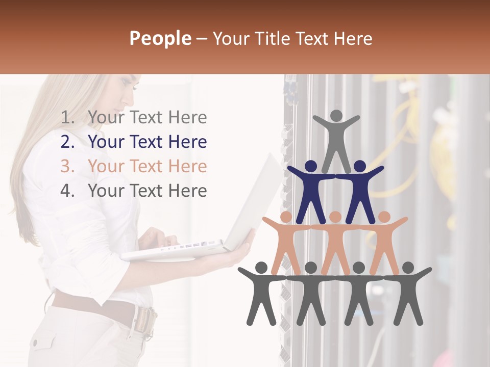 A Woman Is Holding A Laptop In Front Of A Server PowerPoint Template