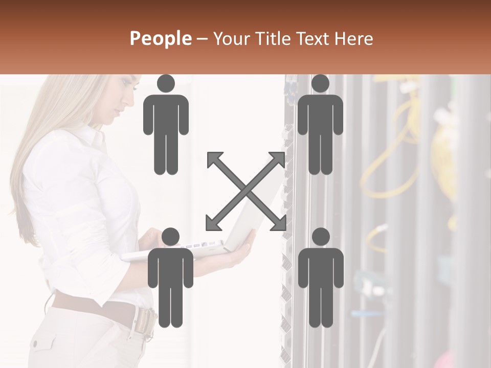 A Woman Is Holding A Laptop In Front Of A Server PowerPoint Template