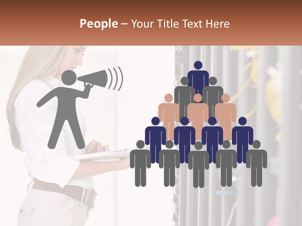 A Woman Is Holding A Laptop In Front Of A Server PowerPoint Template