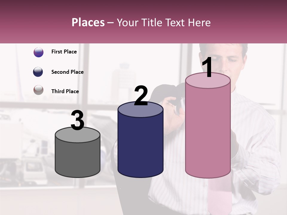 A Man Is Holding A Pink Tie And Looking At His Cell Phone PowerPoint Template