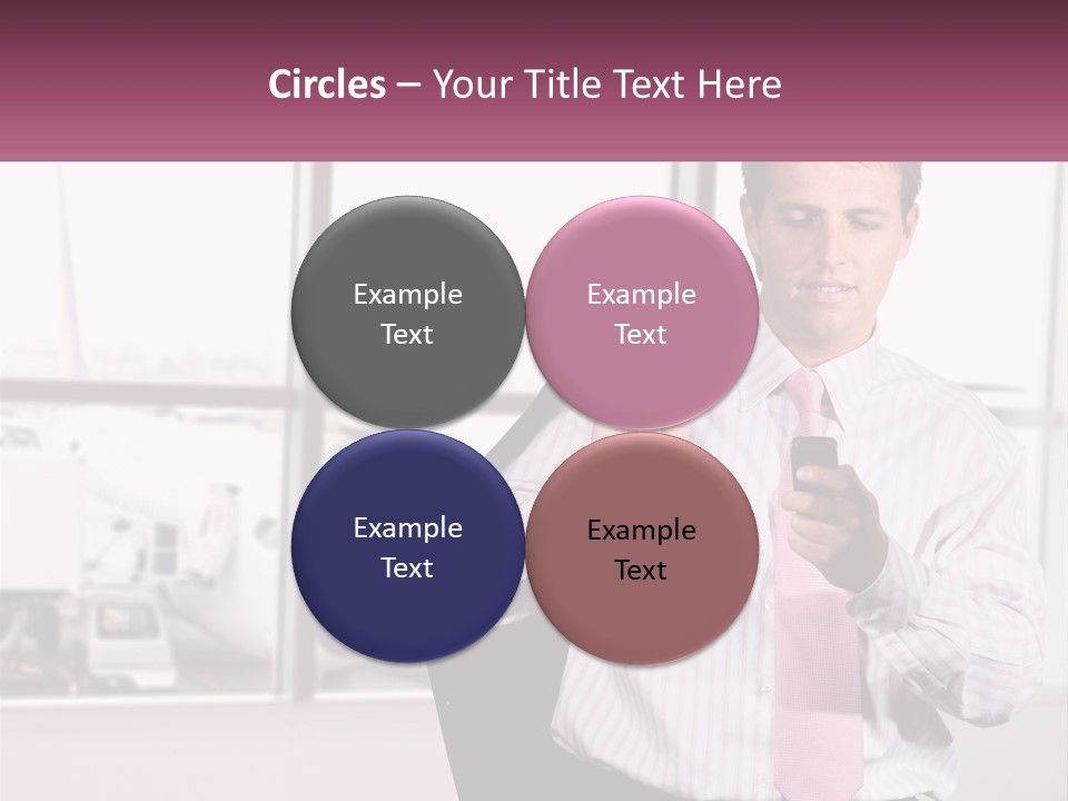 A Man Is Holding A Pink Tie And Looking At His Cell Phone PowerPoint Template