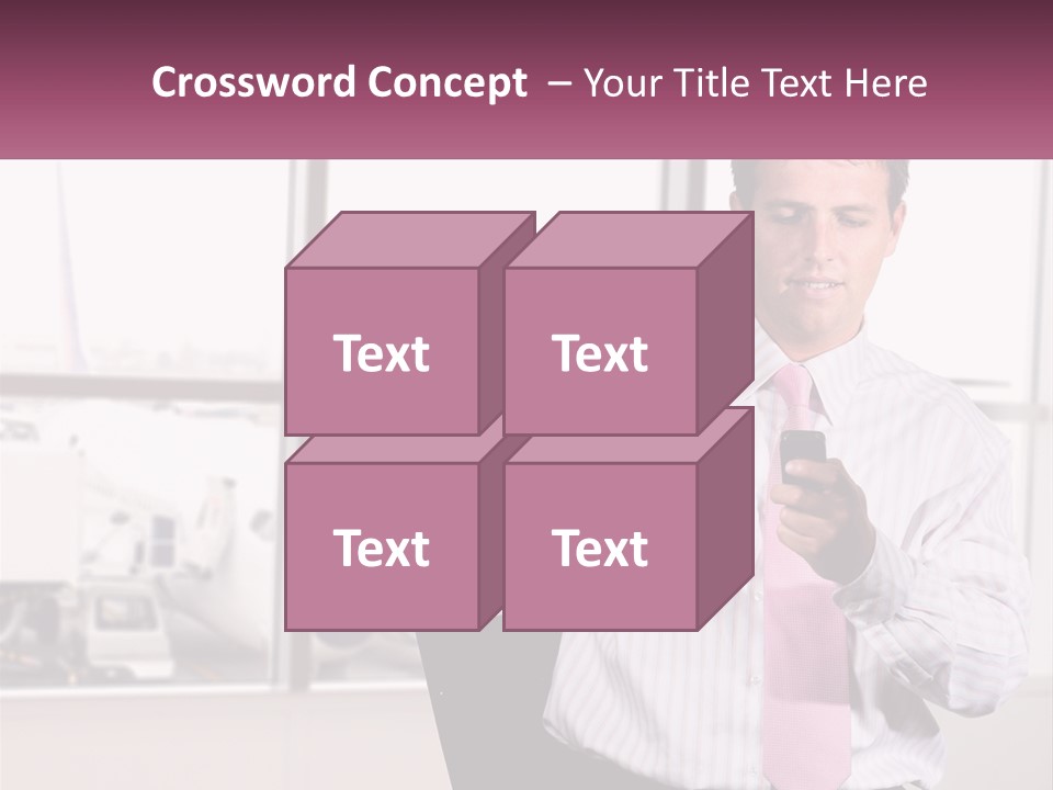 A Man Is Holding A Pink Tie And Looking At His Cell Phone PowerPoint Template