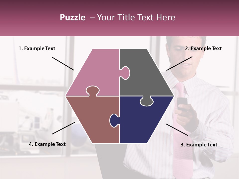 A Man Is Holding A Pink Tie And Looking At His Cell Phone PowerPoint Template