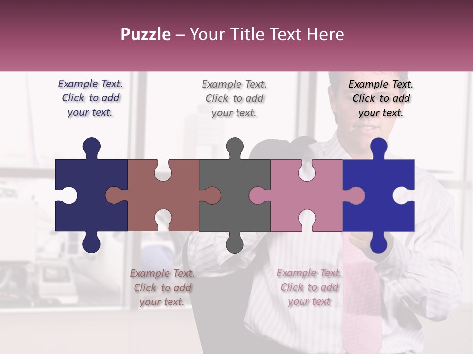 A Man Is Holding A Pink Tie And Looking At His Cell Phone PowerPoint Template