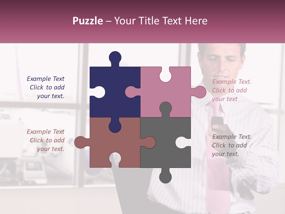A Man Is Holding A Pink Tie And Looking At His Cell Phone PowerPoint Template