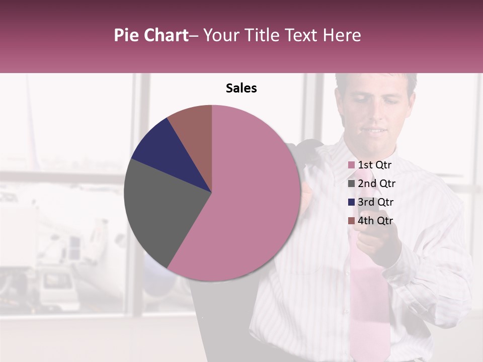 A Man Is Holding A Pink Tie And Looking At His Cell Phone PowerPoint Template