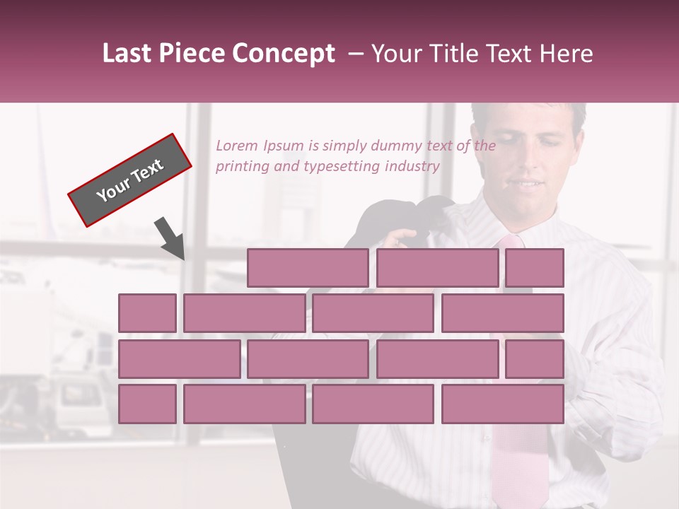 A Man Is Holding A Pink Tie And Looking At His Cell Phone PowerPoint Template