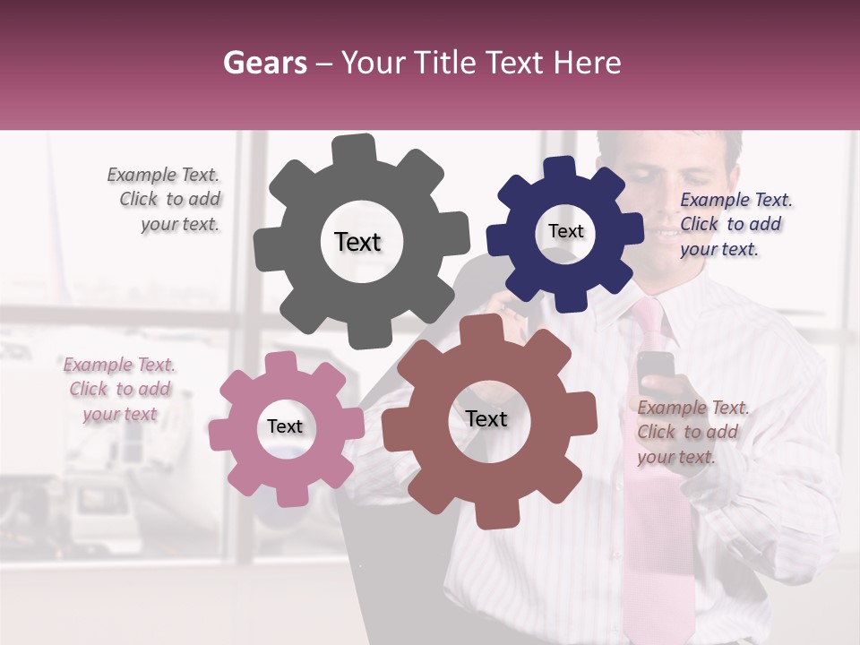 A Man Is Holding A Pink Tie And Looking At His Cell Phone PowerPoint Template