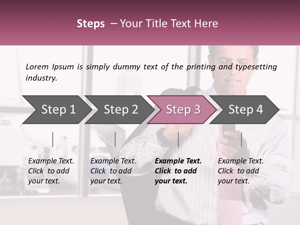A Man Is Holding A Pink Tie And Looking At His Cell Phone PowerPoint Template