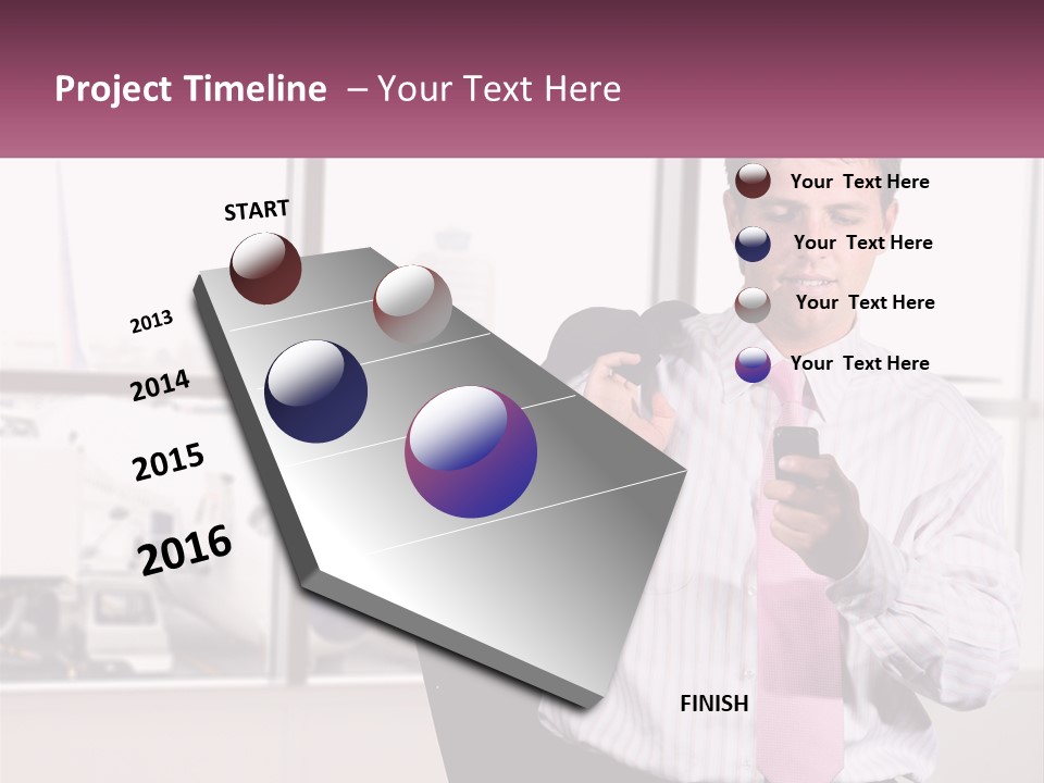 A Man Is Holding A Pink Tie And Looking At His Cell Phone PowerPoint Template