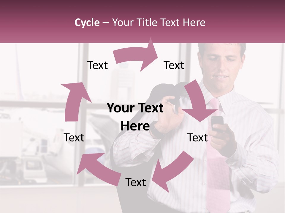 A Man Is Holding A Pink Tie And Looking At His Cell Phone PowerPoint Template