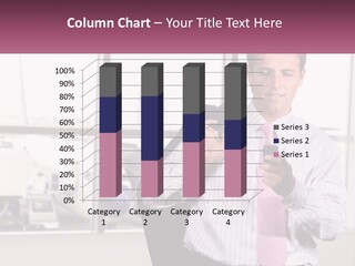 A Man Is Holding A Pink Tie And Looking At His Cell Phone PowerPoint Template