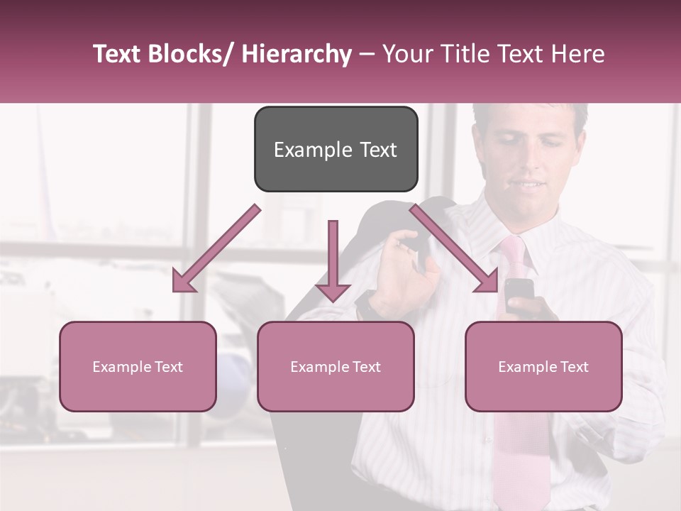 A Man Is Holding A Pink Tie And Looking At His Cell Phone PowerPoint Template