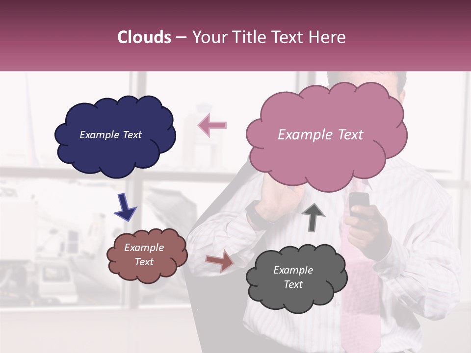 A Man Is Holding A Pink Tie And Looking At His Cell Phone PowerPoint Template