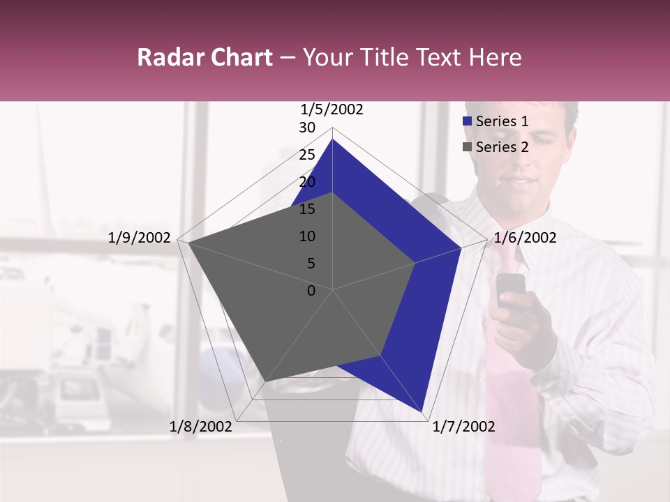 A Man Is Holding A Pink Tie And Looking At His Cell Phone PowerPoint Template