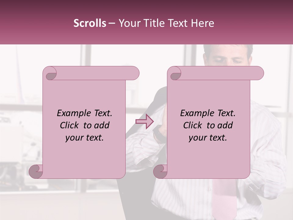 A Man Is Holding A Pink Tie And Looking At His Cell Phone PowerPoint Template