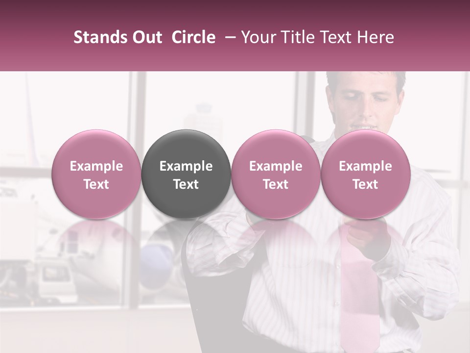 A Man Is Holding A Pink Tie And Looking At His Cell Phone PowerPoint Template