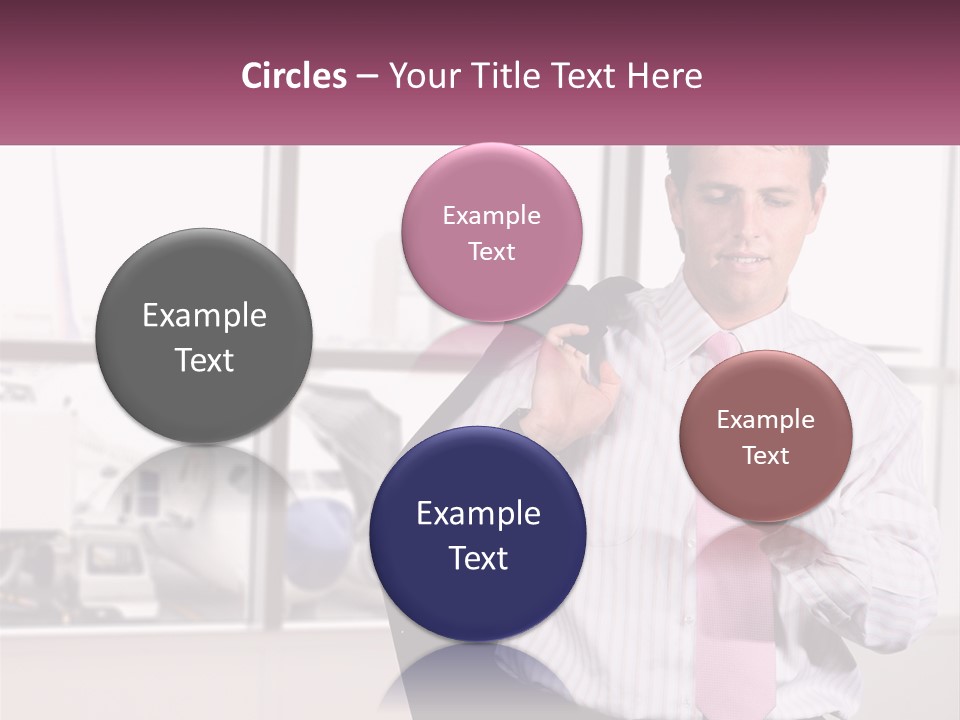 A Man Is Holding A Pink Tie And Looking At His Cell Phone PowerPoint Template