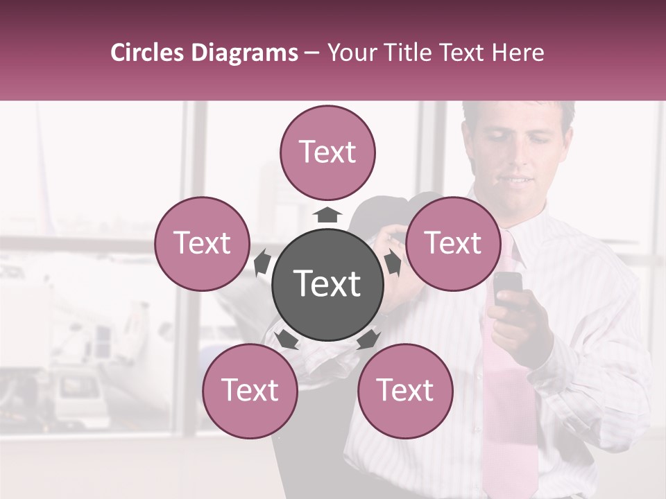 A Man Is Holding A Pink Tie And Looking At His Cell Phone PowerPoint Template