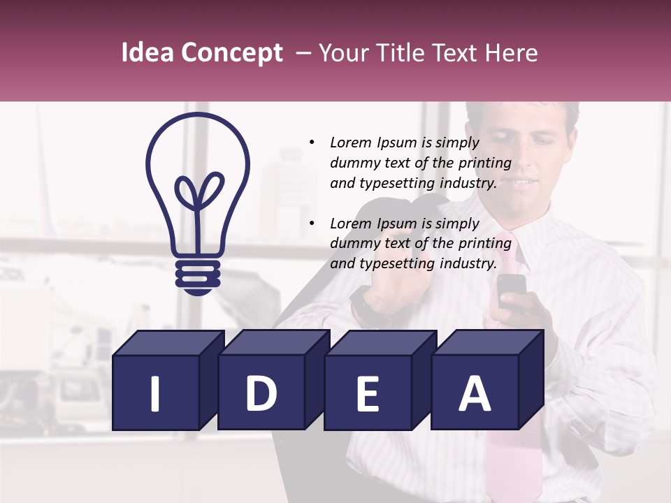 A Man Is Holding A Pink Tie And Looking At His Cell Phone PowerPoint Template