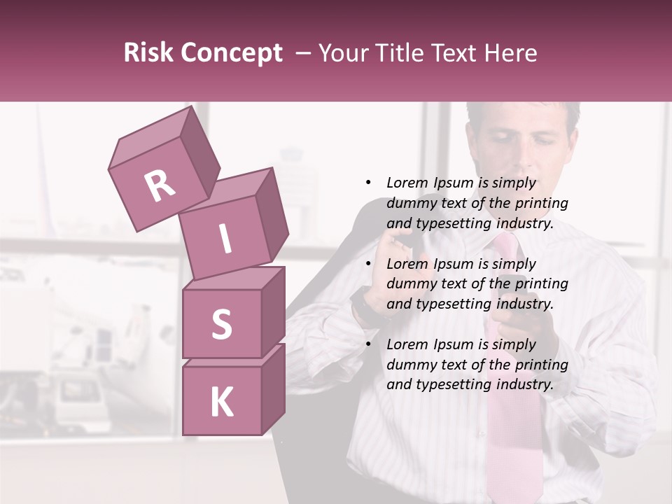 A Man Is Holding A Pink Tie And Looking At His Cell Phone PowerPoint Template