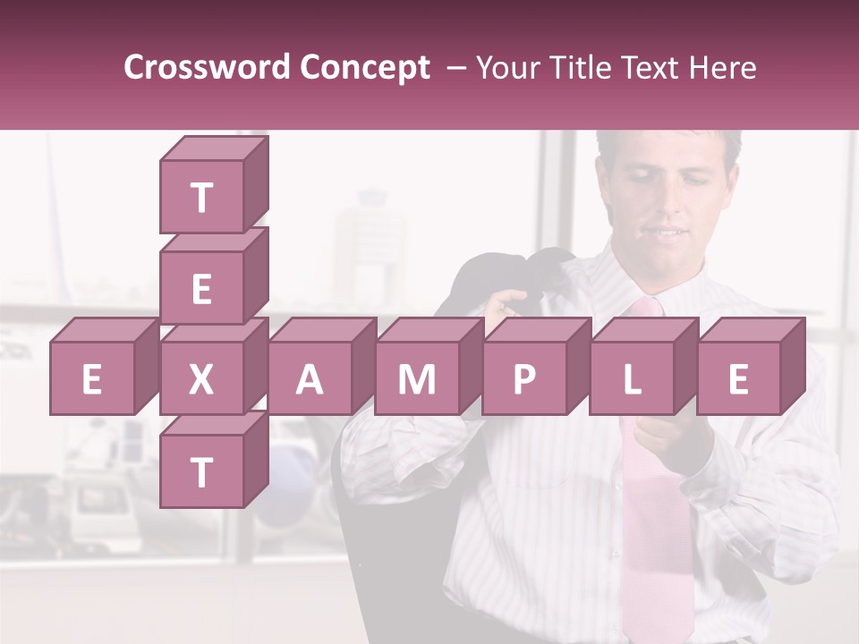 A Man Is Holding A Pink Tie And Looking At His Cell Phone PowerPoint Template