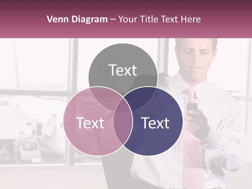 A Man Is Holding A Pink Tie And Looking At His Cell Phone PowerPoint Template
