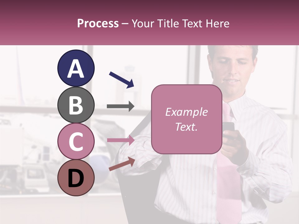 A Man Is Holding A Pink Tie And Looking At His Cell Phone PowerPoint Template
