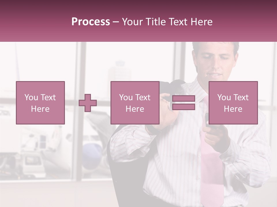 A Man Is Holding A Pink Tie And Looking At His Cell Phone PowerPoint Template