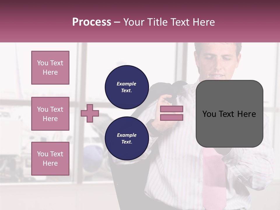 A Man Is Holding A Pink Tie And Looking At His Cell Phone PowerPoint Template