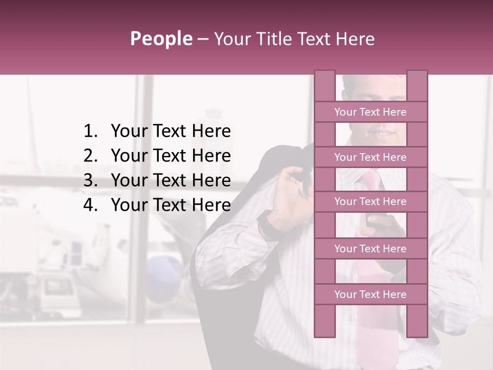A Man Is Holding A Pink Tie And Looking At His Cell Phone PowerPoint Template