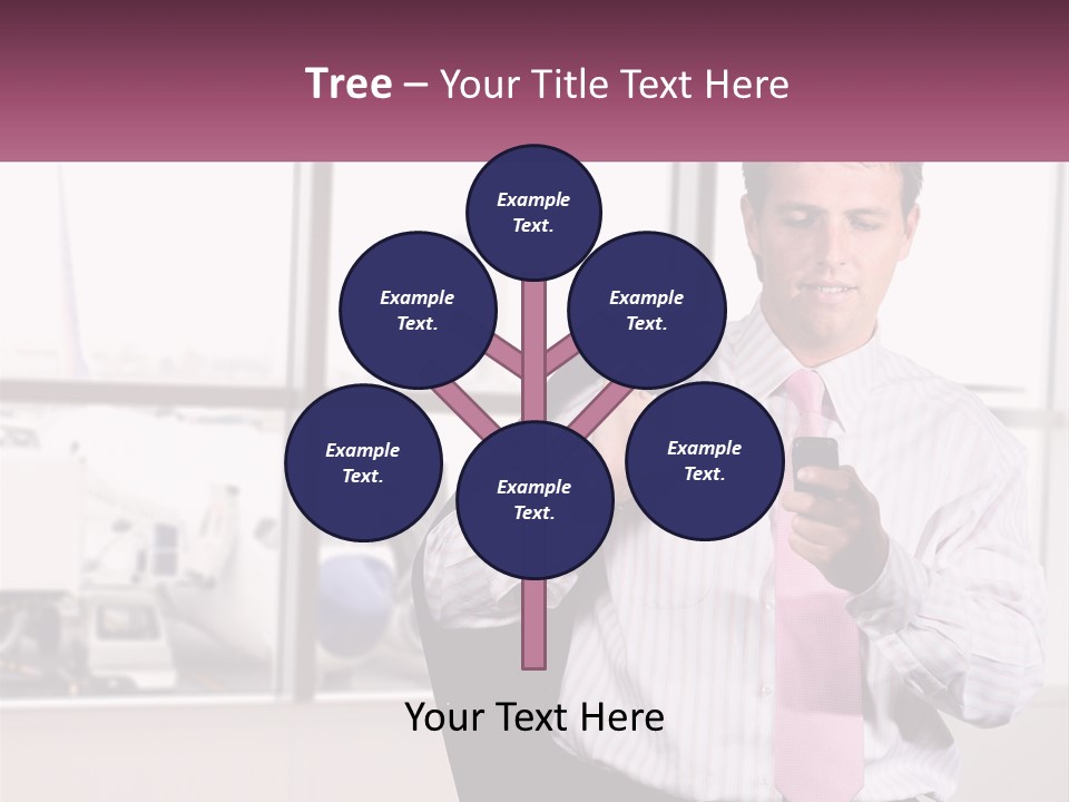 A Man Is Holding A Pink Tie And Looking At His Cell Phone PowerPoint Template