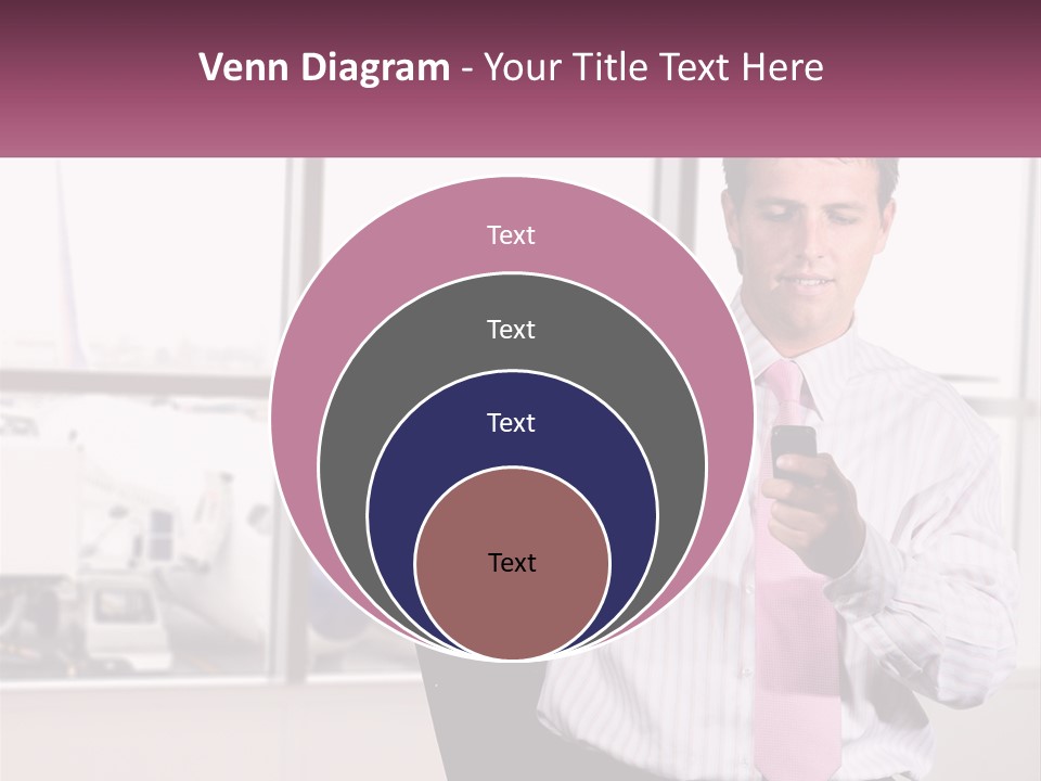 A Man Is Holding A Pink Tie And Looking At His Cell Phone PowerPoint Template