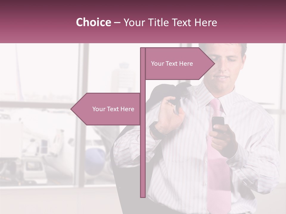 A Man Is Holding A Pink Tie And Looking At His Cell Phone PowerPoint Template