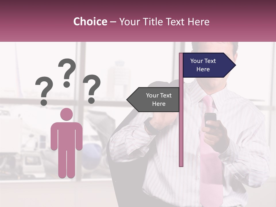 A Man Is Holding A Pink Tie And Looking At His Cell Phone PowerPoint Template