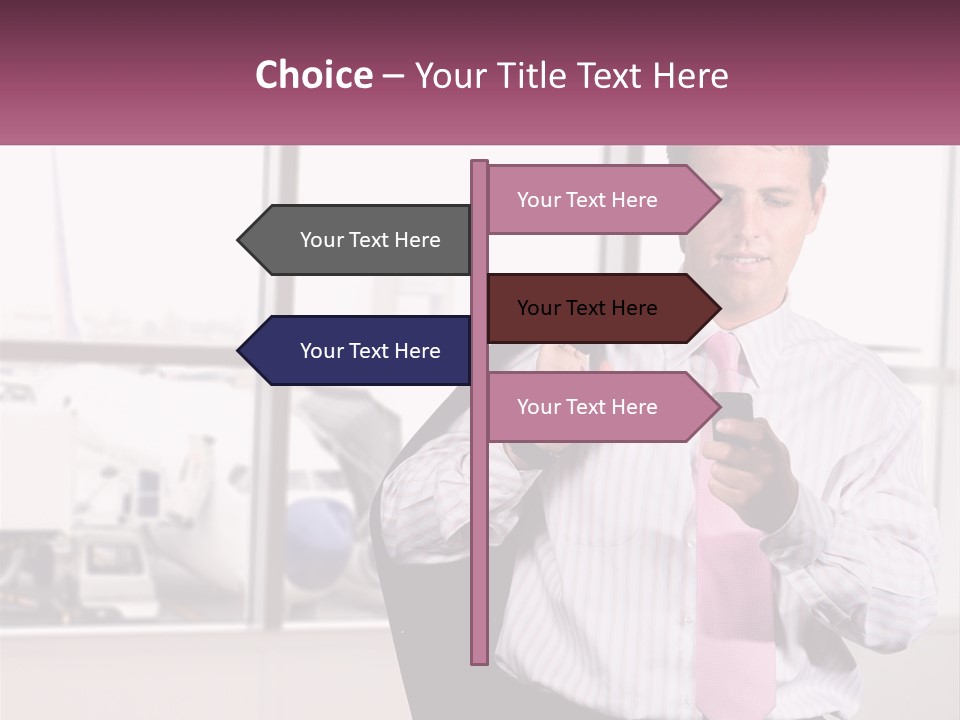 A Man Is Holding A Pink Tie And Looking At His Cell Phone PowerPoint Template