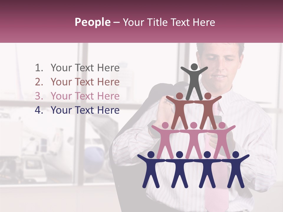 A Man Is Holding A Pink Tie And Looking At His Cell Phone PowerPoint Template