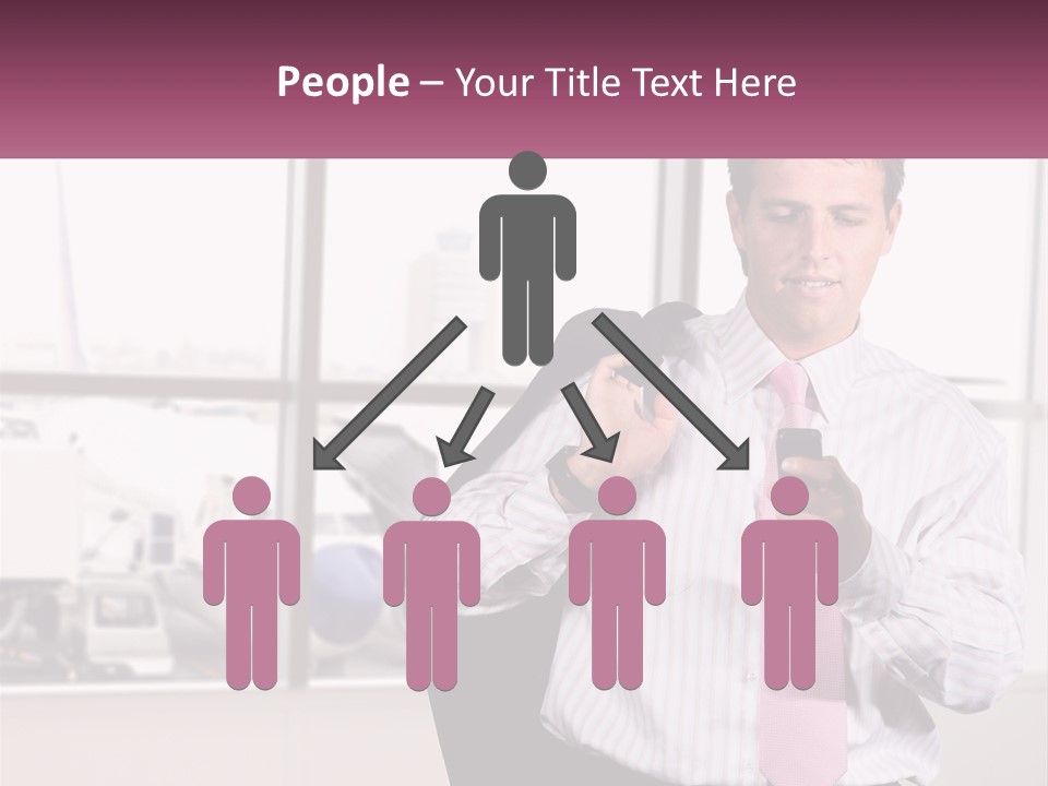 A Man Is Holding A Pink Tie And Looking At His Cell Phone PowerPoint Template