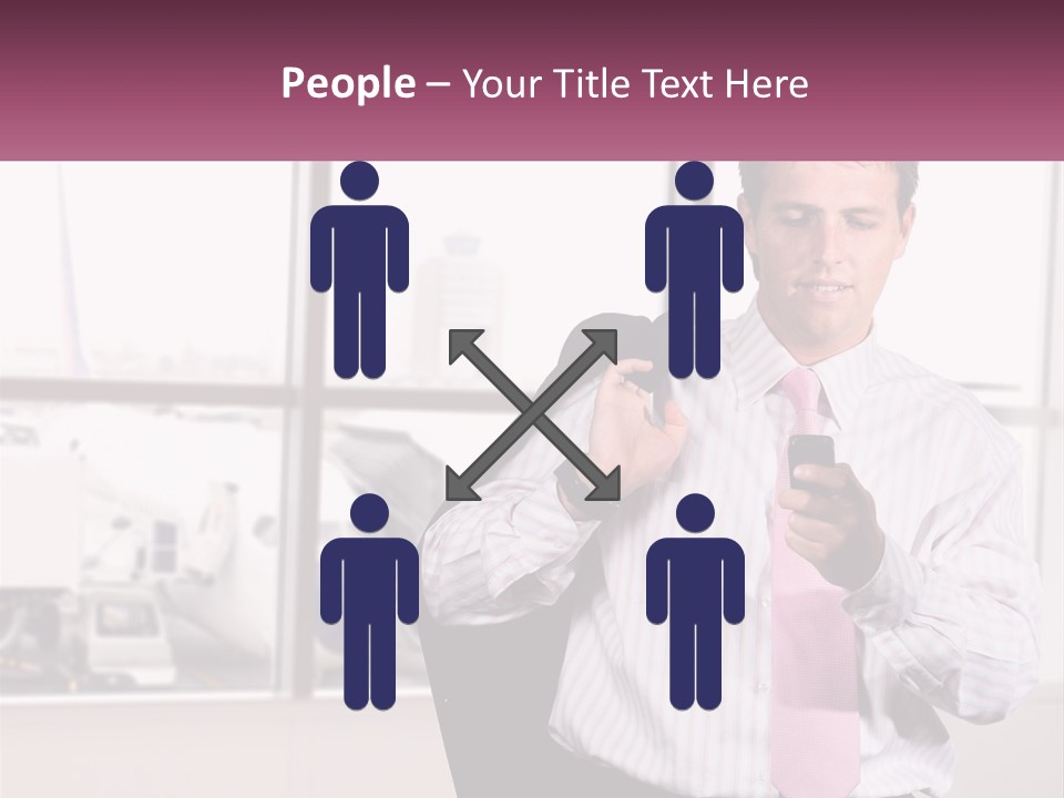 A Man Is Holding A Pink Tie And Looking At His Cell Phone PowerPoint Template