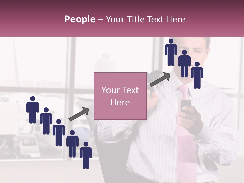 A Man Is Holding A Pink Tie And Looking At His Cell Phone PowerPoint Template