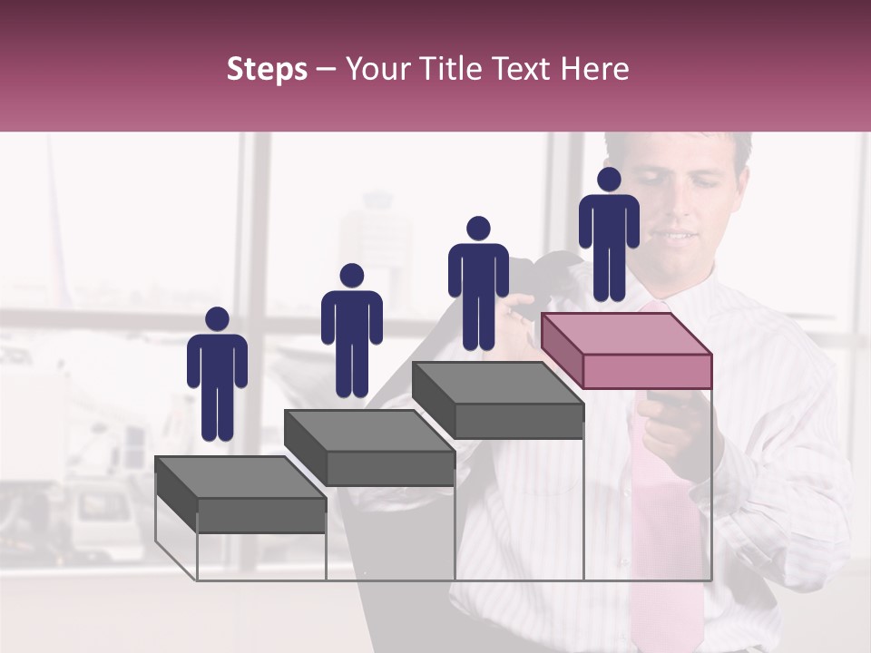 A Man Is Holding A Pink Tie And Looking At His Cell Phone PowerPoint Template
